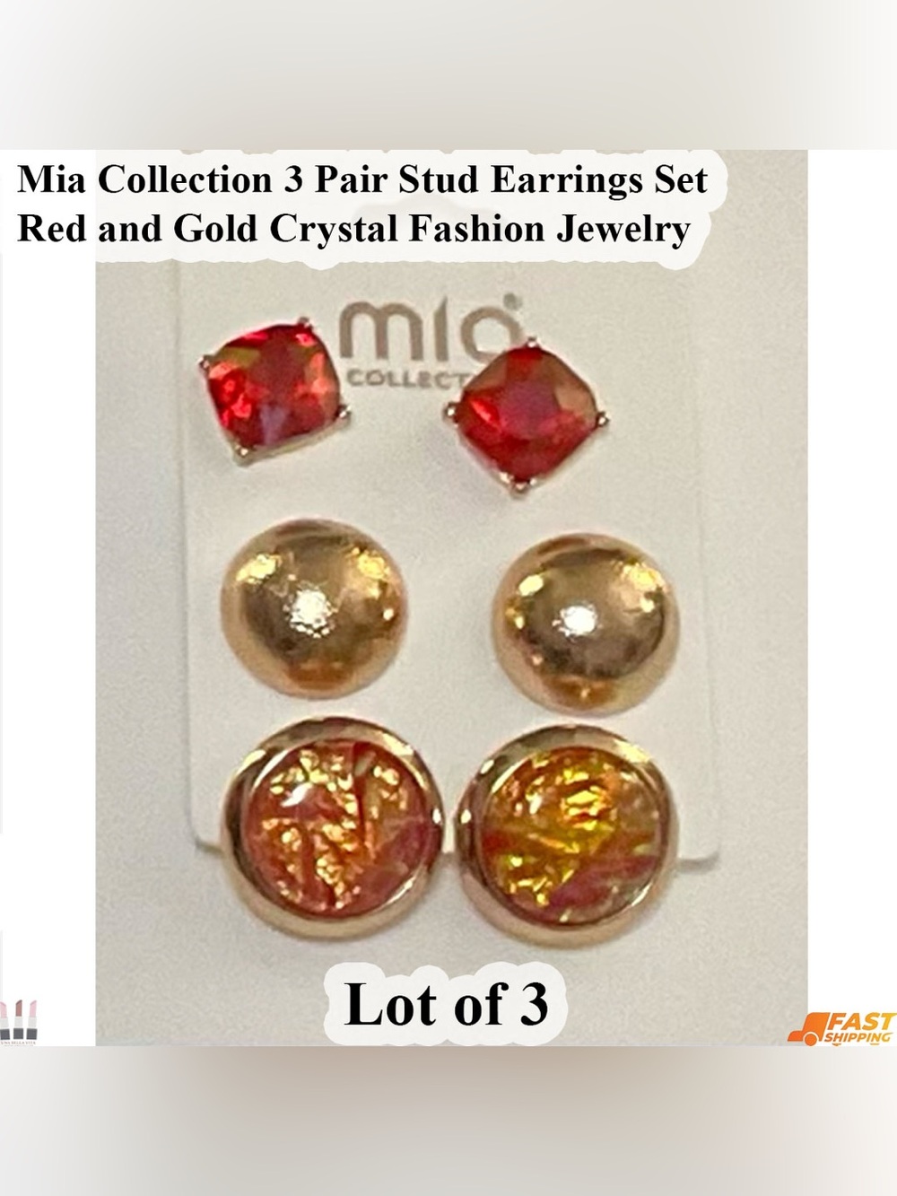 MIA Three-Pair Red and Gold Stud Earring Set